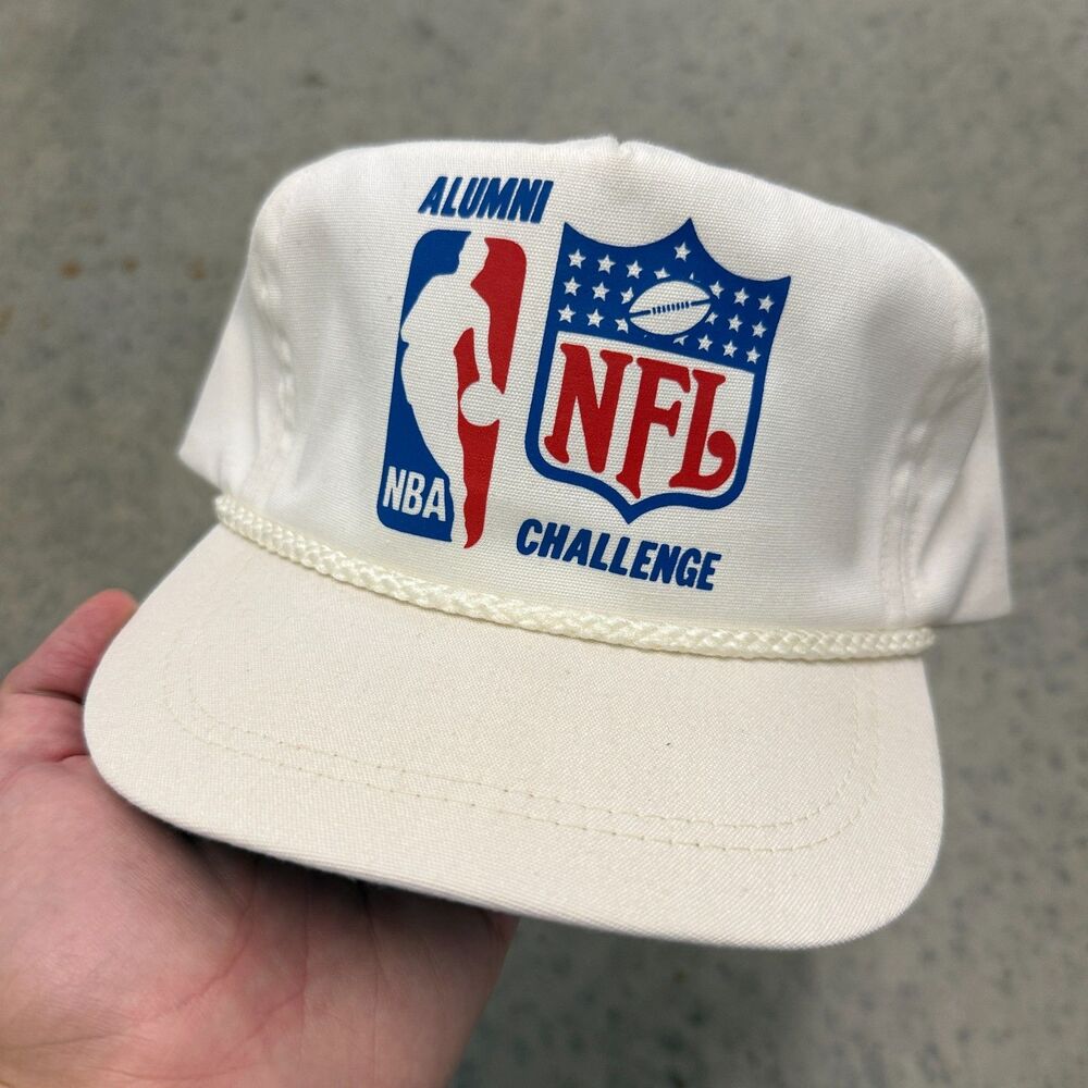 Vtg 90s NBA NFL Golf Challenge Hat Adult Zip Strapback White Twill Rope Alumni